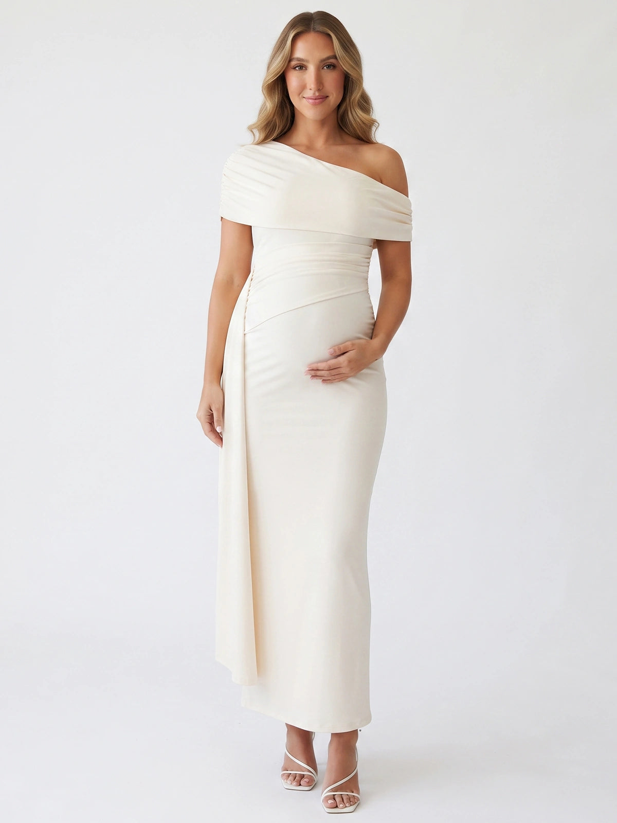 Ivory Ruched Maternity Occasion Dress for Bridal Shower and Baby Shower | Bumplook