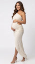 Ivory Cutout Maternity Dress with Textured Ruching | Bumplook
