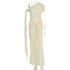 Ivory Draped Mesh One Shoulder Maternity Mermaid Gown with Flowing Sash