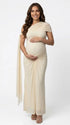 Ivory Draped Mesh One Shoulder Maternity Mermaid Gown with Flowing Sash
