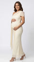Ivory Draped Mesh One Shoulder Maternity Mermaid Gown with Flowing Sash