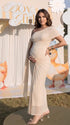 Ivory Draped Mesh One Shoulder Maternity Mermaid Gown with Flowing Sash