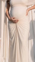 Ivory Draped Mesh One Shoulder Maternity Mermaid Gown with Flowing Sash