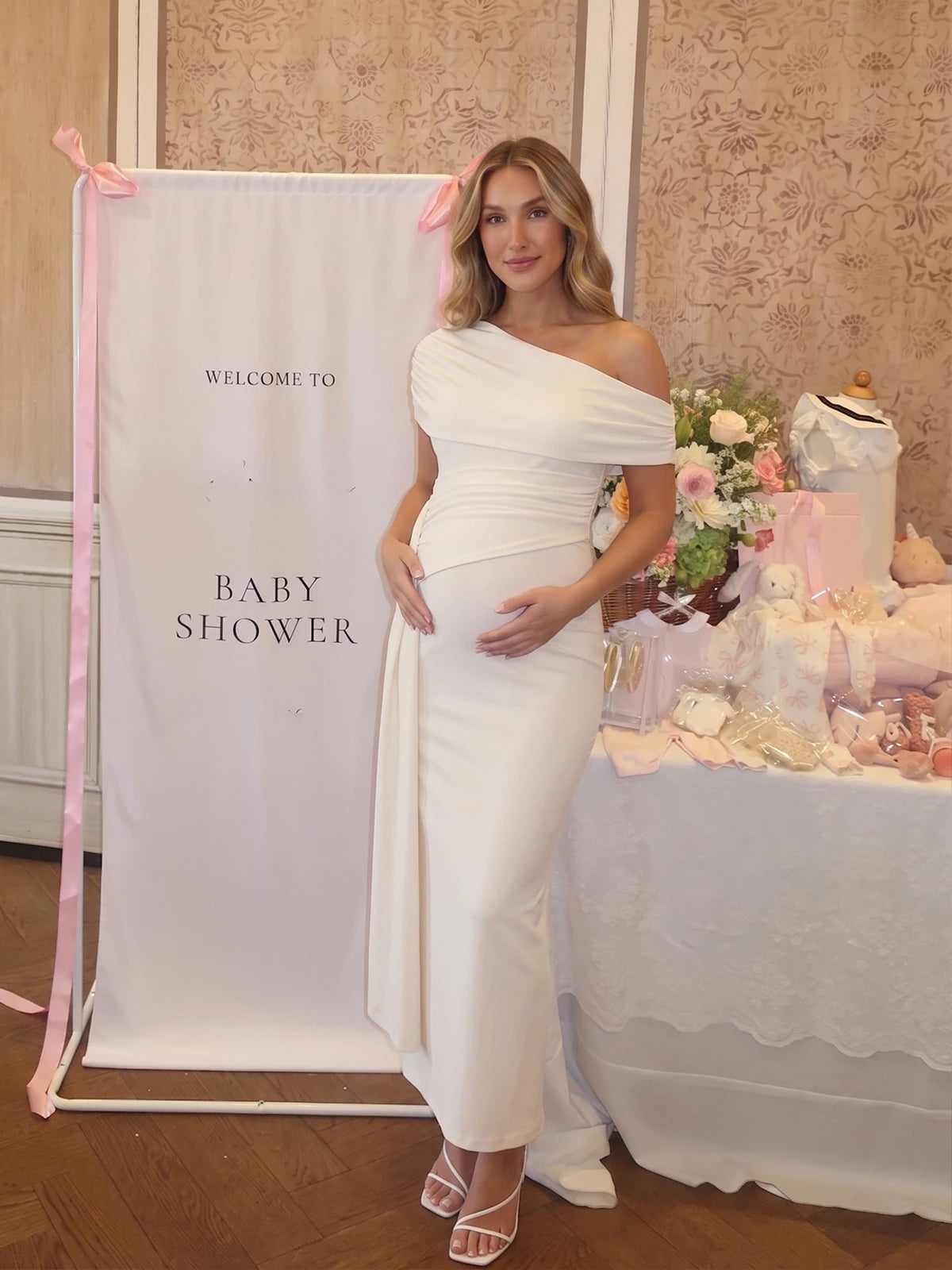 Ivory Asymmetric Maternity Maxi Dress for Maternity Photoshoot and Formal Events | Bumplook