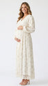 Ivory Floral Long Sleeve Maternity Dress, V-Neck Boho Pregnancy Maxi Dress with Lace Trim for Baby Shower and Maternity Photoshoot | Bumplook