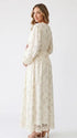 Cream Floral Boho Maternity Maxi Dress, Long Sleeve Pregnancy Dress with Lace Trim for Maternity Photoshoot and Baby Shower | Bumplook