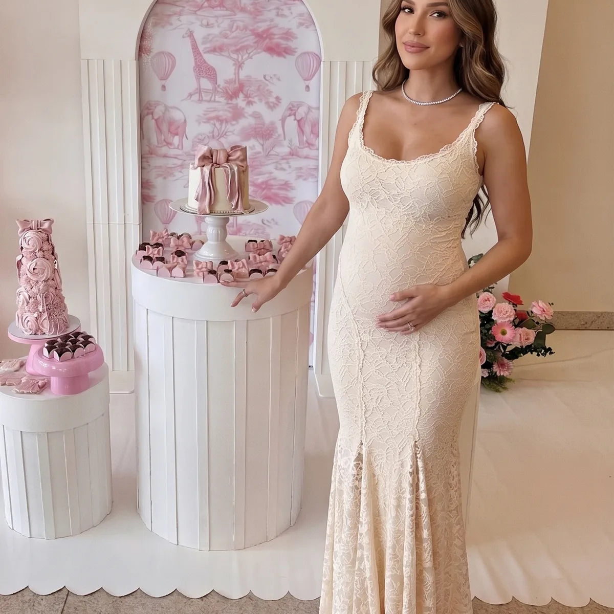 Ivory Lace Maternity Dress with Fitted Flared Silhouette | Bumplook