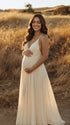 Ivory Open Back Maternity Gown for Maternity Photoshoot | Bumplook