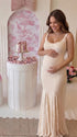 Ivory Fitted Maternity Photoshoot Dress with Floral Lace | Bumplook