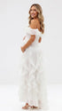 Ivory Off Shoulder Cascading Ruffle Maternity Maxi Dress for Baby Shower, Bridal Shower, Maternity Wedding, Pregnancy Announcement and Maternity Photoshoot | Bumplook