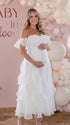 Ivory Off Shoulder Cascading Ruffle Maternity Maxi Dress for Baby Shower, Bridal Shower, Maternity Wedding, Pregnancy Announcement and Maternity Photoshoot | Bumplook
