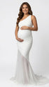 ivory one shoulder maternity maxi dress with open back and mesh fishtail hem
