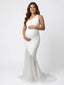 Ivory One Shoulder Maternity Maxi Dress with Open Back Mesh Hem
