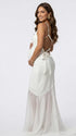 ivory one shoulder maternity maxi dress with open back and mesh fishtail hem
