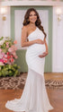 ivory one shoulder maternity maxi dress with open back and mesh fishtail hem