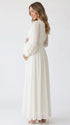 Ivory Long Sleeve Chiffon Maternity Maxi Dress with Pleated Bodice for Maternity Photoshoot, Pregnancy Announcement, Baby Shower, Newborn Family Portrait, Gender Reveal and Fine Art Photography | Bumplook