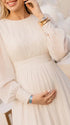Ivory Long Sleeve Chiffon Maternity Maxi Dress with Pleated Bodice for Maternity Photoshoot, Pregnancy Announcement, Baby Shower, Newborn Family Portrait, Gender Reveal and Fine Art Photography | Bumplook