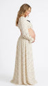 Ivory Polka Dot Maternity Two Piece Outfit with Crop Top and Flowing Maxi Skirt Back View | Bumplook