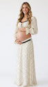 Ivory Polka Dot Maternity Two Piece Set with Long Sleeve Crop Top and Maxi Skirt for Maternity Photoshoot | Bumplook