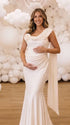 Ivory Satin Draped Cowl Neck Boned Corset Maternity Mermaid Gown