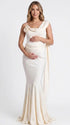 Ivory Satin Draped Cowl Neck Boned Corset Maternity Mermaid Gown