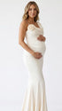 Ivory Satin Draped Cowl Neck Boned Corset Maternity Mermaid Gown