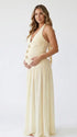 Ivory starfish halter maternity maxi dress with lace-up back and flowing chiffon skirt for beach baby shower and coastal maternity photoshoot