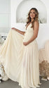 Ivory starfish halter maternity maxi dress with lace-up back and flowing chiffon skirt for beach baby shower and coastal maternity photoshoot