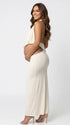Ivory Open Back Two Piece Maternity Dress Set with Soft Stretch Fabric for Maternity Studio Sessions, Pregnancy Portraits and Modern Motherhood Photography | Bumplook
