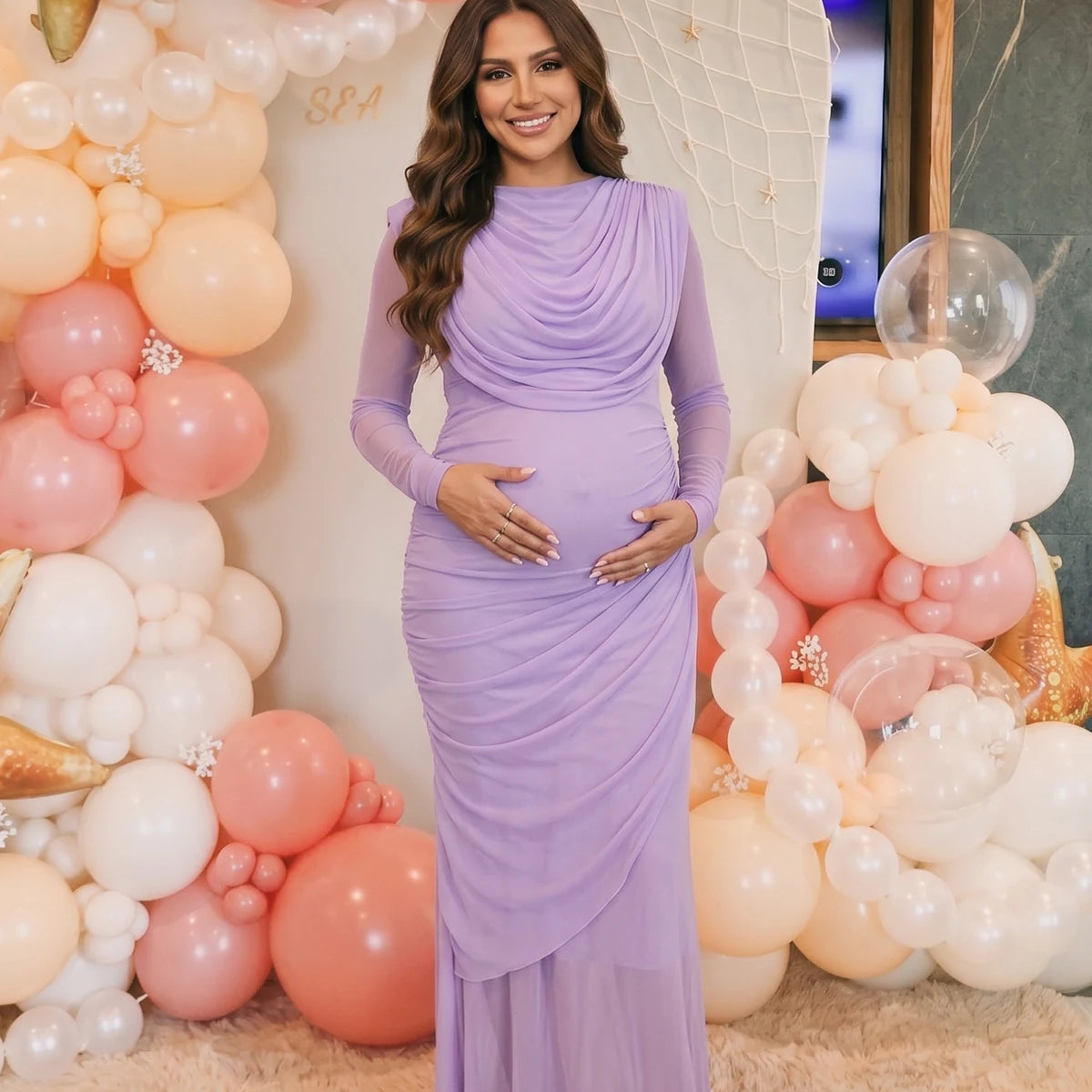 Lavender Maternity Dress, Ruched Maternity Dress for Baby Shower, Maternity Photoshoot, Gender Reveal, Pregnancy Announcement, Wedding Guest, Bridal Shower, Formal Events | Bumplook
