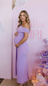 Soft Purple Maternity Photoshoot Dress with Draped Neckline | Bumplook