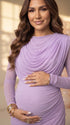 Lavender Draped Maternity Dress, Mesh Maternity Dress for Baby Shower, Maternity Photoshoot, Gender Reveal, Pregnancy Announcement, Wedding Guest, Formal Events | Bumplook