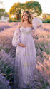 Purple Floral Maternity Dress with Embroidered Tulle and Flowing Floor Length Skirt for Maternity Photoshoot and Baby Shower | Bumplook