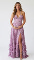 Lavender Pearl Halter Maternity Dress, Romantic Garden Maternity Maxi Dress for Baby Shower, Maternity Photoshoot, Gender Reveal, Pregnancy Announcement, Wedding Guest, Bridal Shower, Formal Events | Bumplook