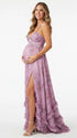 Lavender Pearl Halter Maternity Dress, Romantic Garden Maternity Maxi Dress for Baby Shower, Maternity Photoshoot, Gender Reveal, Pregnancy Announcement, Wedding Guest, Bridal Shower, Formal Events | Bumplook