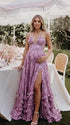 Lavender Pearl Halter Maternity Dress, Romantic Garden Maternity Maxi Dress for Baby Shower, Maternity Photoshoot, Gender Reveal, Pregnancy Announcement, Wedding Guest, Bridal Shower, Formal Events | Bumplook