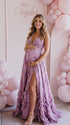 Lavender Pearl Halter Maternity Dress, Romantic Garden Maternity Maxi Dress for Baby Shower, Maternity Photoshoot, Gender Reveal, Pregnancy Announcement, Wedding Guest, Bridal Shower, Formal Events | Bumplook
