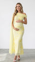 lemon yellow embroidered floral maternity maxi dress with off shoulder mermaid silhouette