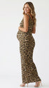 leopard print off shoulder maternity maxi dress with bodycon silhouette