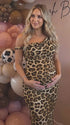 leopard print off shoulder maternity maxi dress with bodycon silhouette