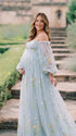 Light Blue Floral Maternity Dress, Embroidered Tulle Baby Shower Dress for Maternity Photoshoot, Pregnancy Announcement, Gender Reveal and Formal Events | Bumplook