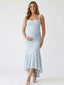 Light BlueJacquard Maternity Midi Dress – Corset Pregnancy Dress with Ruched Detail & High Low Hem