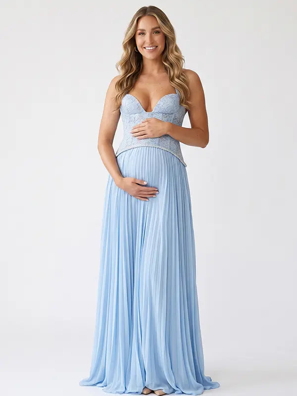 Light Blue Maternity Dress, Lace Corset Pregnancy Gown for Baby Shower, Maternity Photoshoot, Gender Reveal, Pregnancy Announcement, Wedding Guest, Bridal Shower, Formal Events | Bumplook