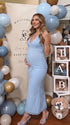 Light Blue Floral Lace Maternity Dress with Scalloped Lace Detail | Bumplook