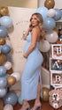 Light Blue Floral Lace Maternity Dress with Scalloped Lace Detail | Bumplook