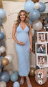 Light Blue Open Back Lace Maternity Maxi Dress | Bumplook