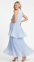 light blue pleated maternity maxi dress sleeveless high neck pregnancy gown