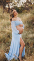 Baby Blue Maternity Photoshoot Dress, Two Piece Crop Top and Skirt Set for Baby Shower, Pregnancy Photoshoot, Gender Reveal | Bumplook