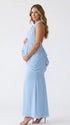 Blue Baby Shower Maternity Dress with Halter Neck and Butterfly Detail | Bumplook