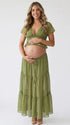 lime green chiffon two piece dress set with lace trim detailing